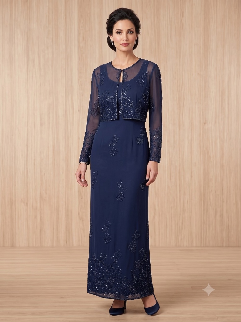 Scala Navy Beaded Dress with Matching beaded jacket size medium $650 msrp